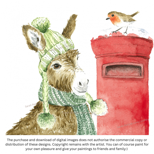 Paint your own Donkey, Robin and Postbox Christmas Card