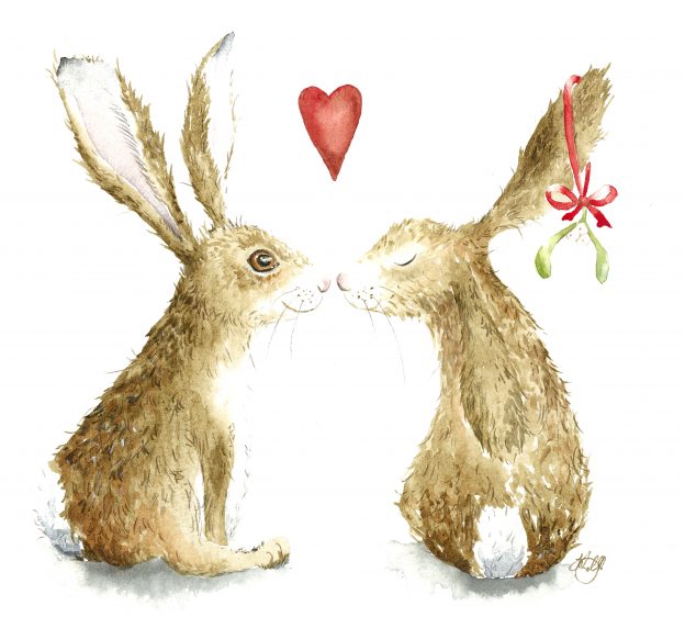 Paint your own Kissing Hares Christmas Card